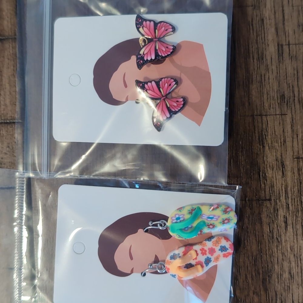 Earrings, fashion flip flops and butterflies
